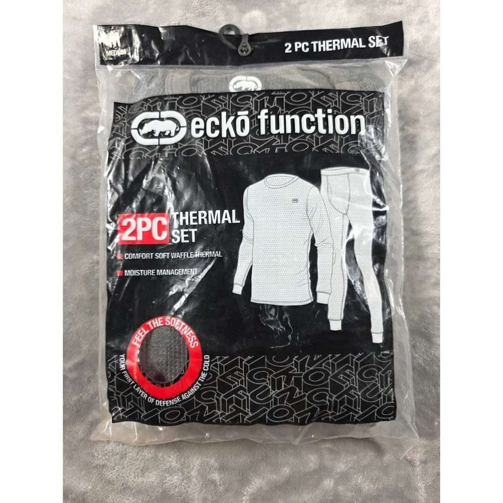 Ecko Function‎ Thermal Set Mens Medium Gray 2PC Waffle Knit Base Layer Underwear
